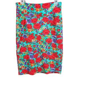 LuLaRoe large rose floral print Cassie pencil skirt woman's size small